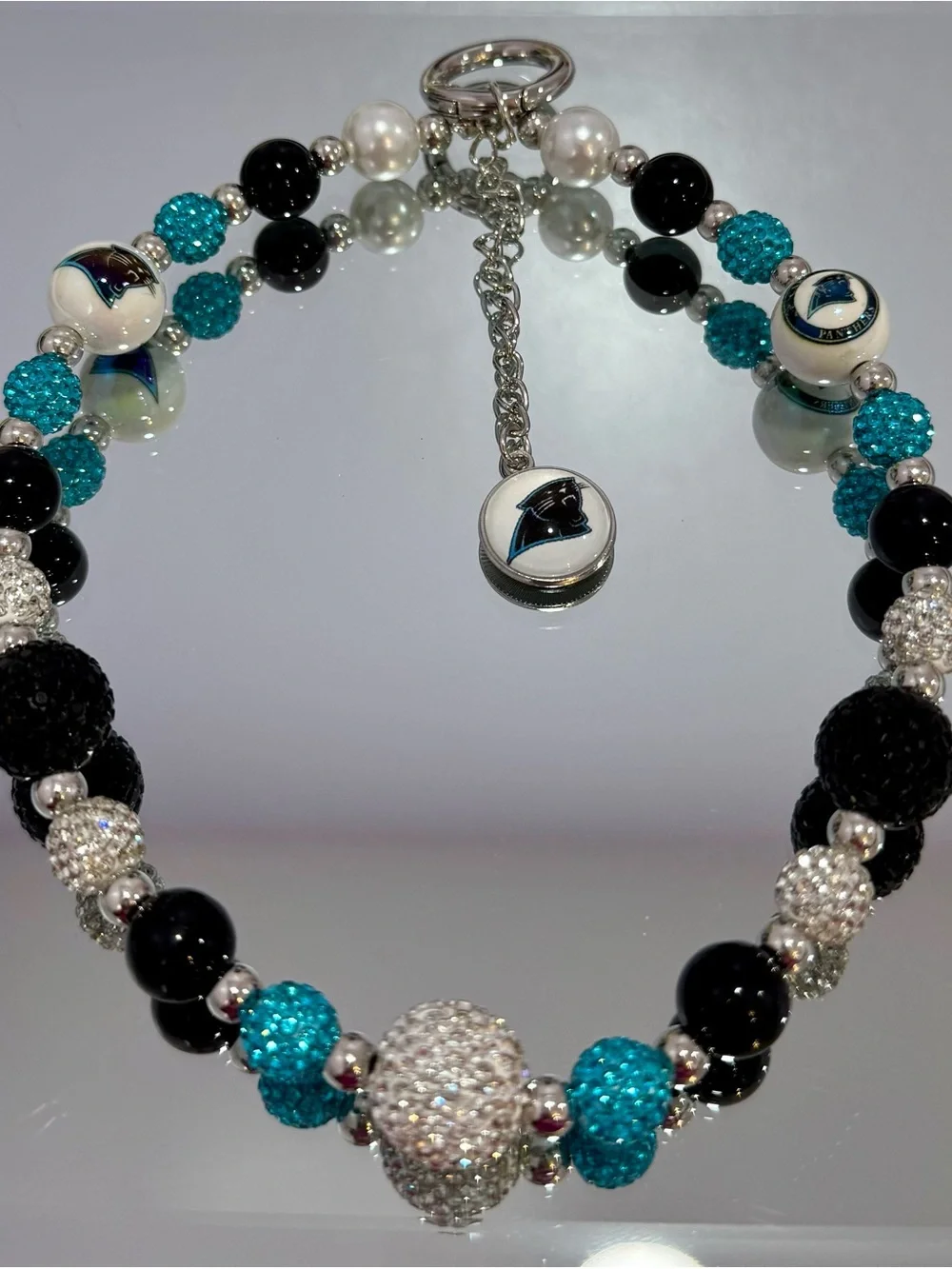 New Teal/Black Crystal Beads Phone Chain
